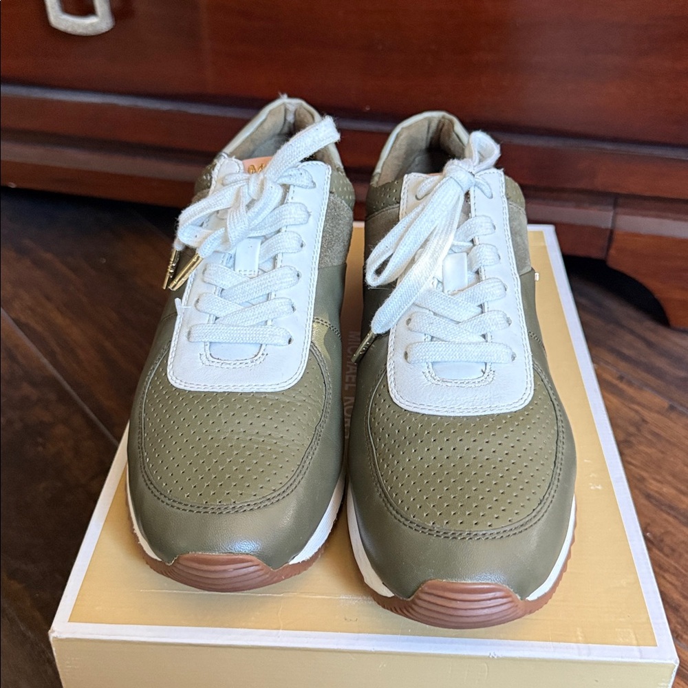 Michael Kors Olive and White Sneakers
